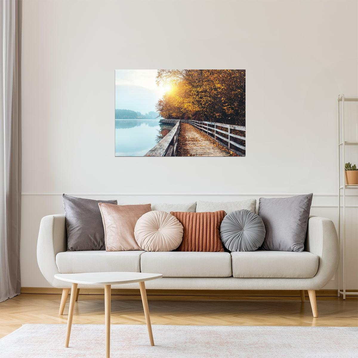 Autumn Lake Boardwalk Poster | Fall Landscape Photography | Nature Wall Art