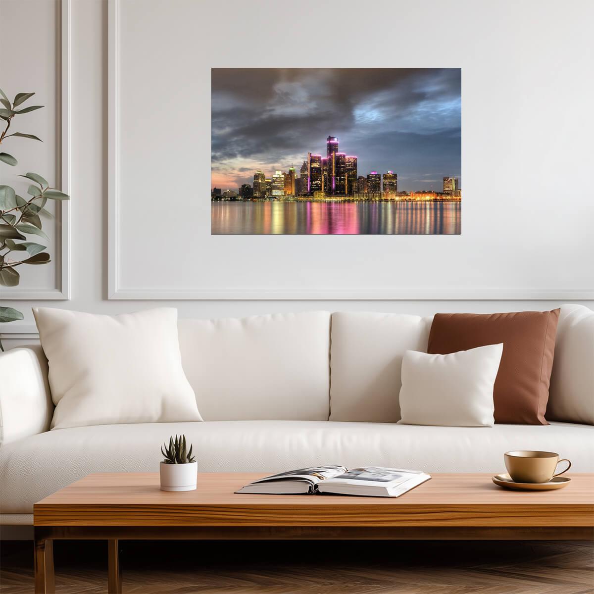 Detroit Michigan Cityscape at Dusk | Urban Skyline Photography | City Wall Art Poster - Photography Poster