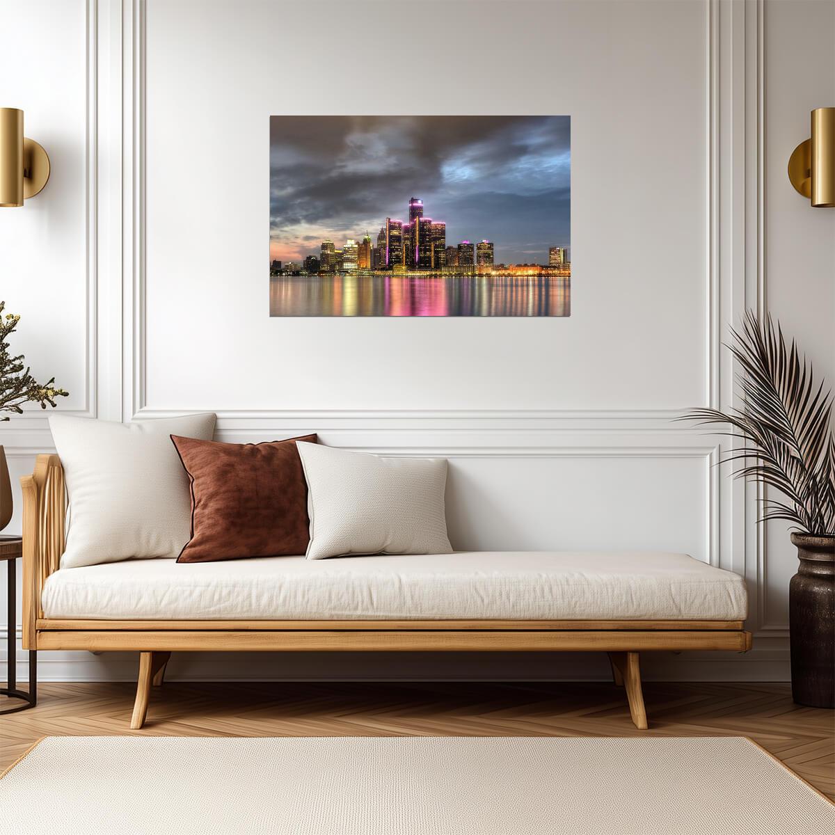 Detroit Michigan Cityscape at Dusk | Urban Skyline Photography | City Wall Art Poster - Photography Poster