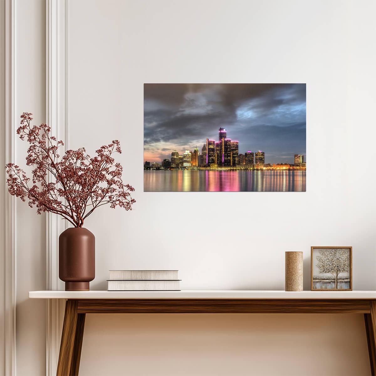 Detroit Michigan Cityscape at Dusk | Urban Skyline Photography | City Wall Art Poster - Photography Poster