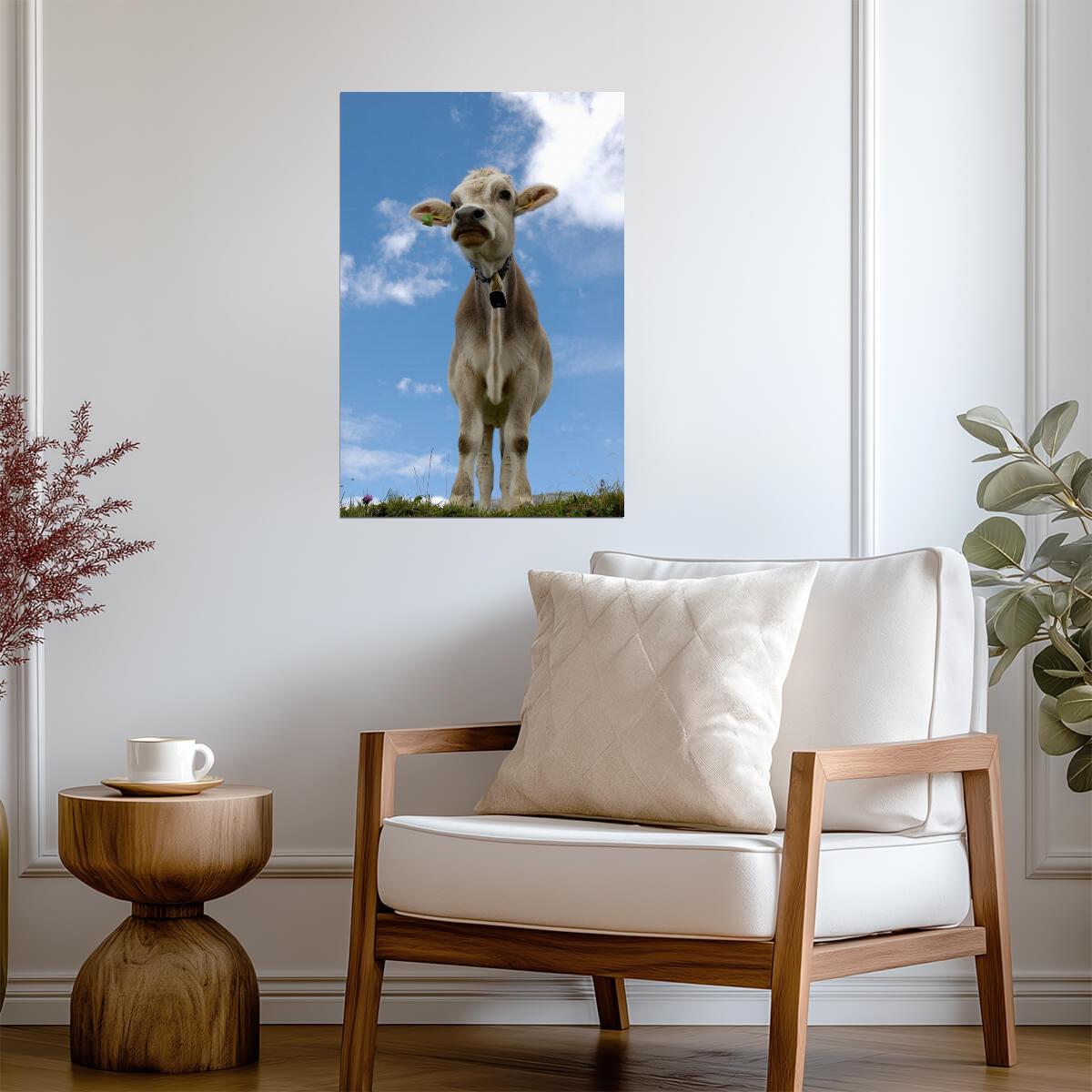 Cow Wearing a Bell Portrait | Farm Animal Photography | Rustic Decor Poster - Photography Poster