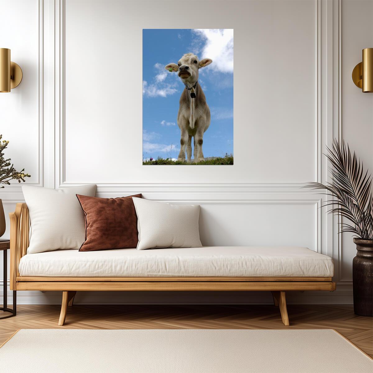 Cow Wearing a Bell Portrait | Farm Animal Photography | Rustic Decor Poster - Photography Poster