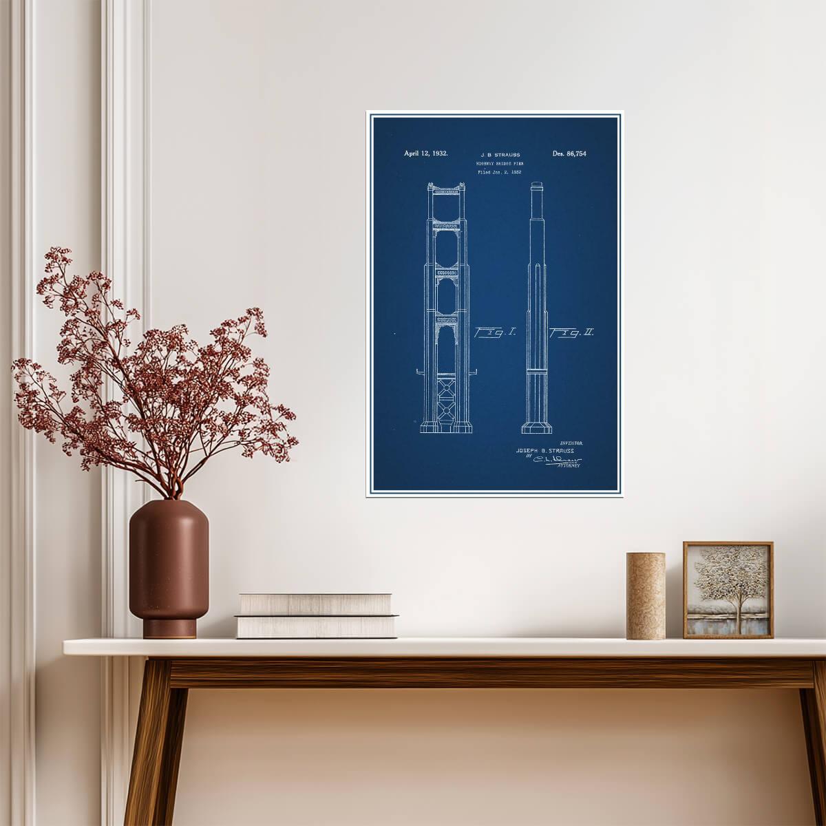 Golden Gate Bridge Patent Blueprint | Architectural Poster | San Francisco Wall Art - Vintage & Retro Poster