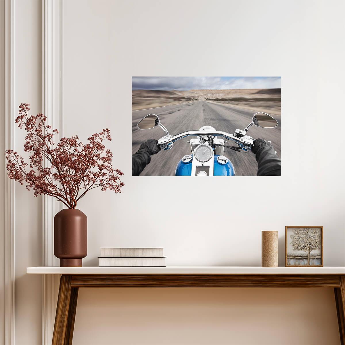 Open Road from a Motorcycle's Perspective | Biker Photography | Adventure Travel Poster - Cars Poster