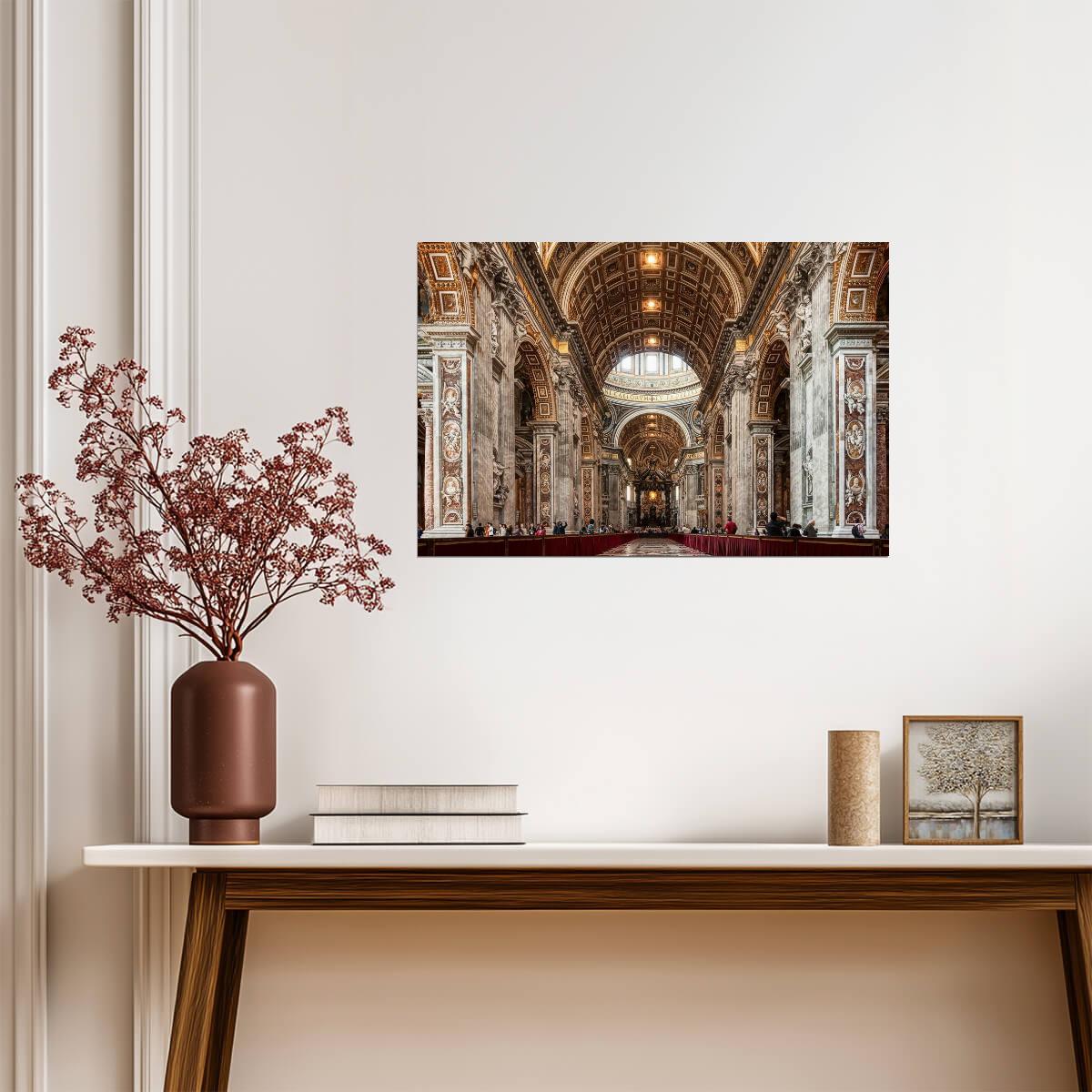 Interior of St. Peter's Basilica in Rome | Vatican City Photography | Religious Architecture Poster - Photography Poster