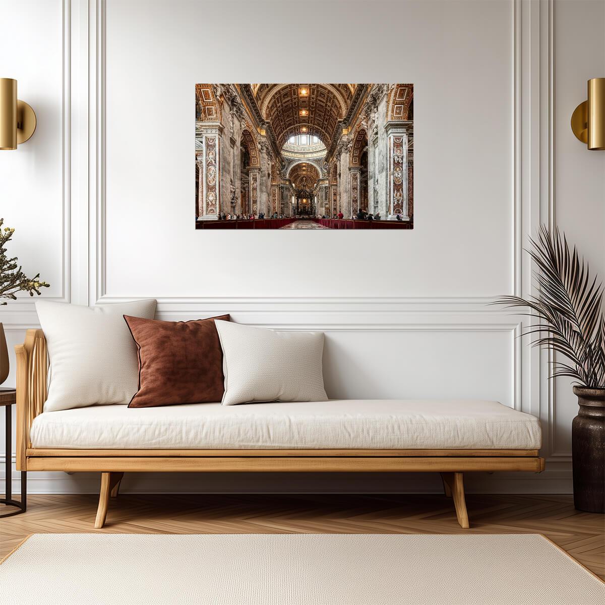 Interior of St. Peter's Basilica in Rome | Vatican City Photography | Religious Architecture Poster - Photography Poster