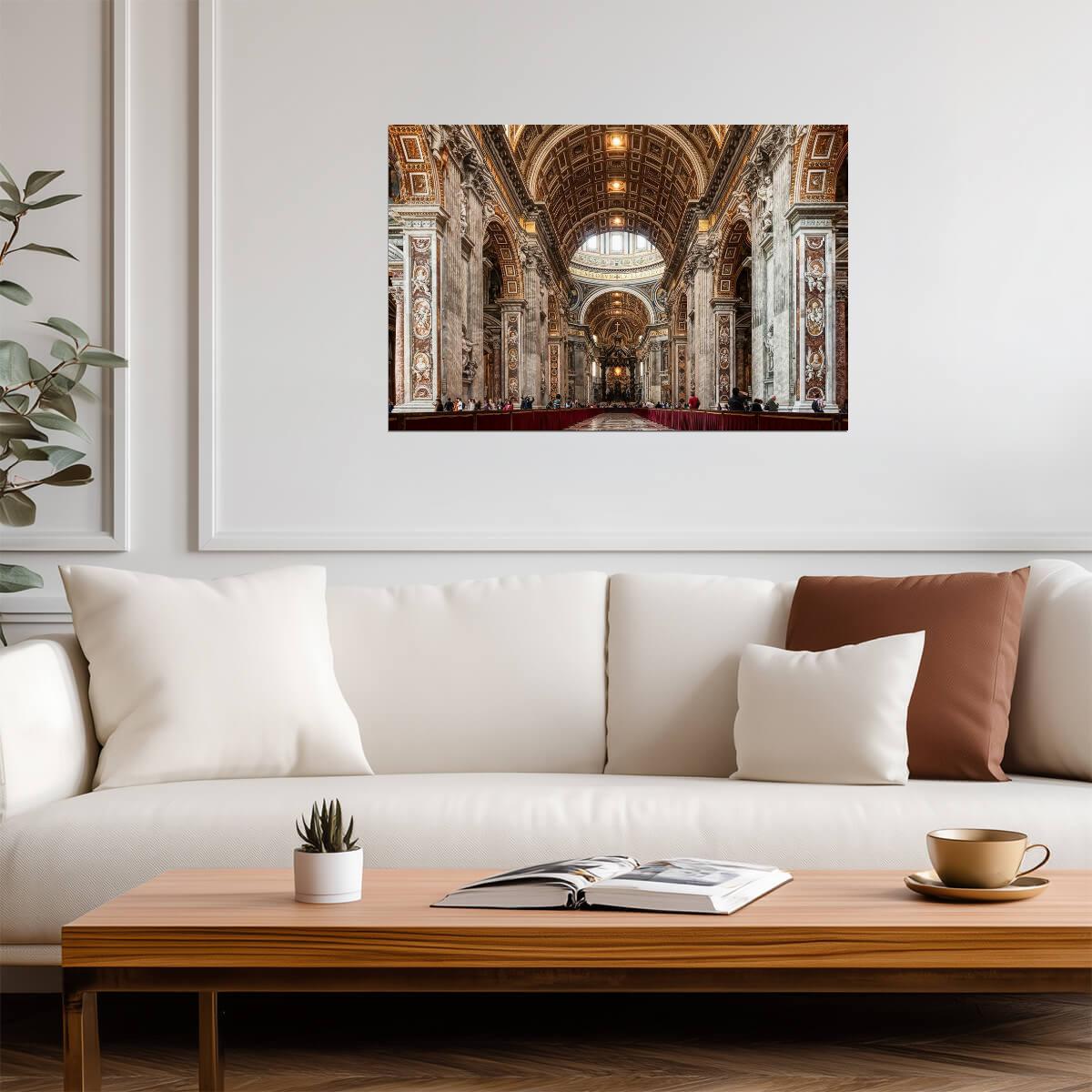 Interior of St. Peter's Basilica in Rome | Vatican City Photography | Religious Architecture Poster - Photography Poster