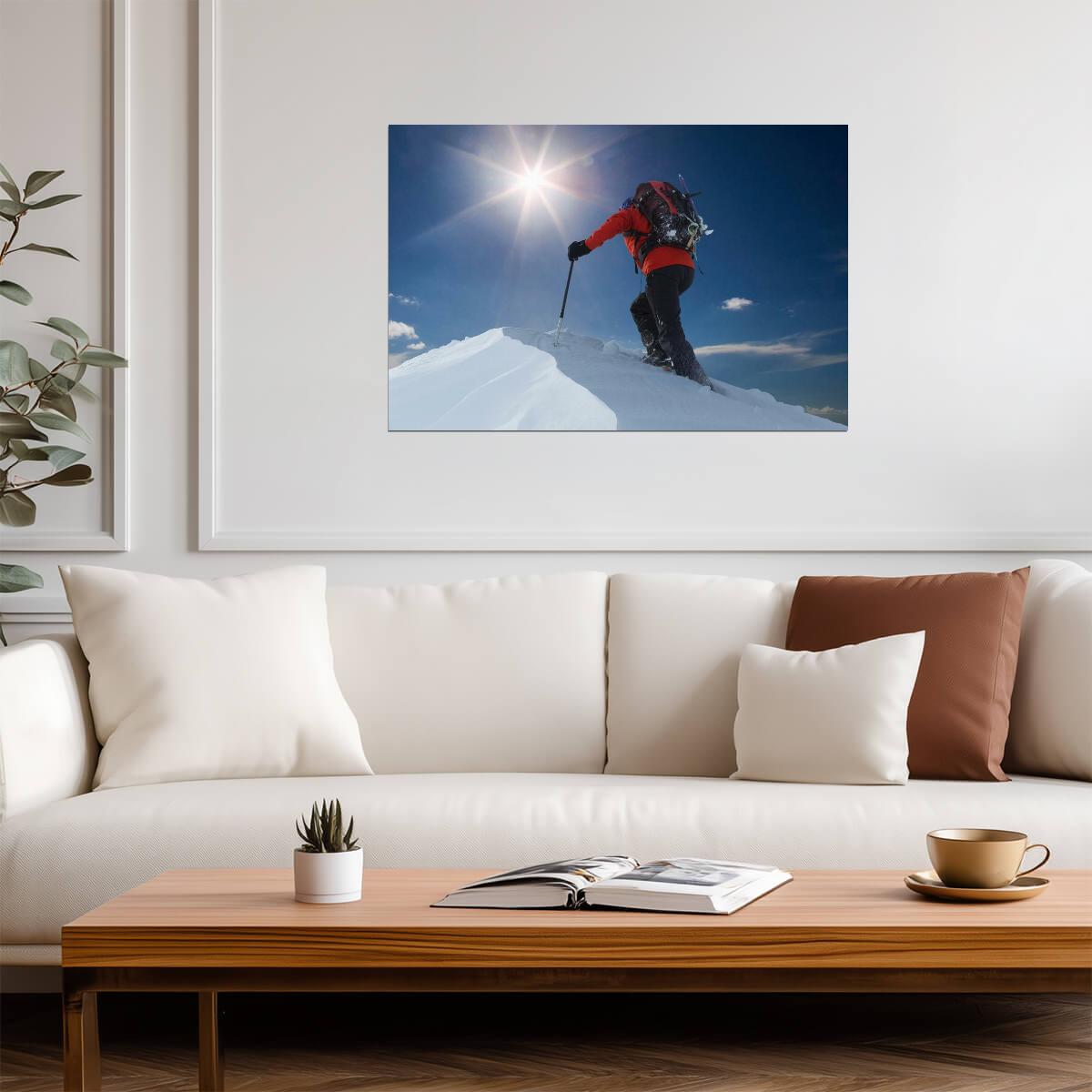 Lone Climber Reaching a Mountain Top | Inspirational Photography | Motivational Adventure Poster - Sports Poster