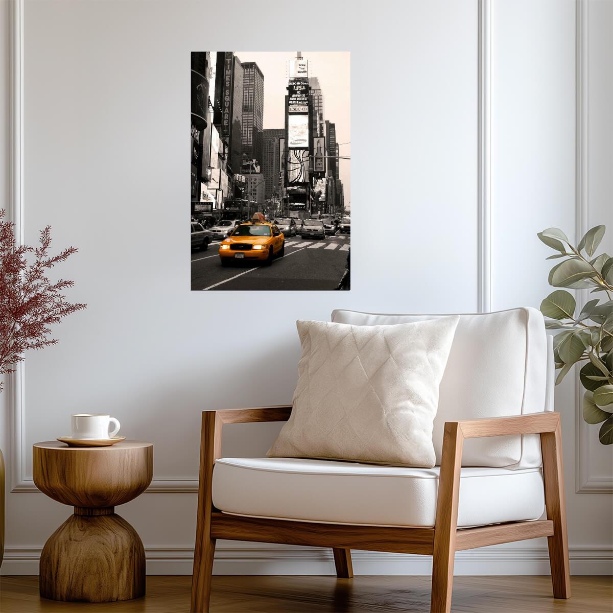 Yellow Taxi in Times Square | New York City Photography | Urban Motion Poster - Photography Poster