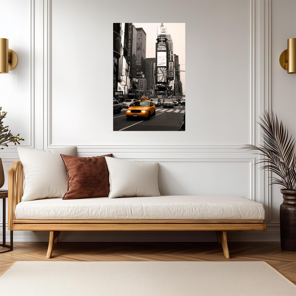 Yellow Taxi in Times Square | New York City Photography | Urban Motion Poster - Photography Poster