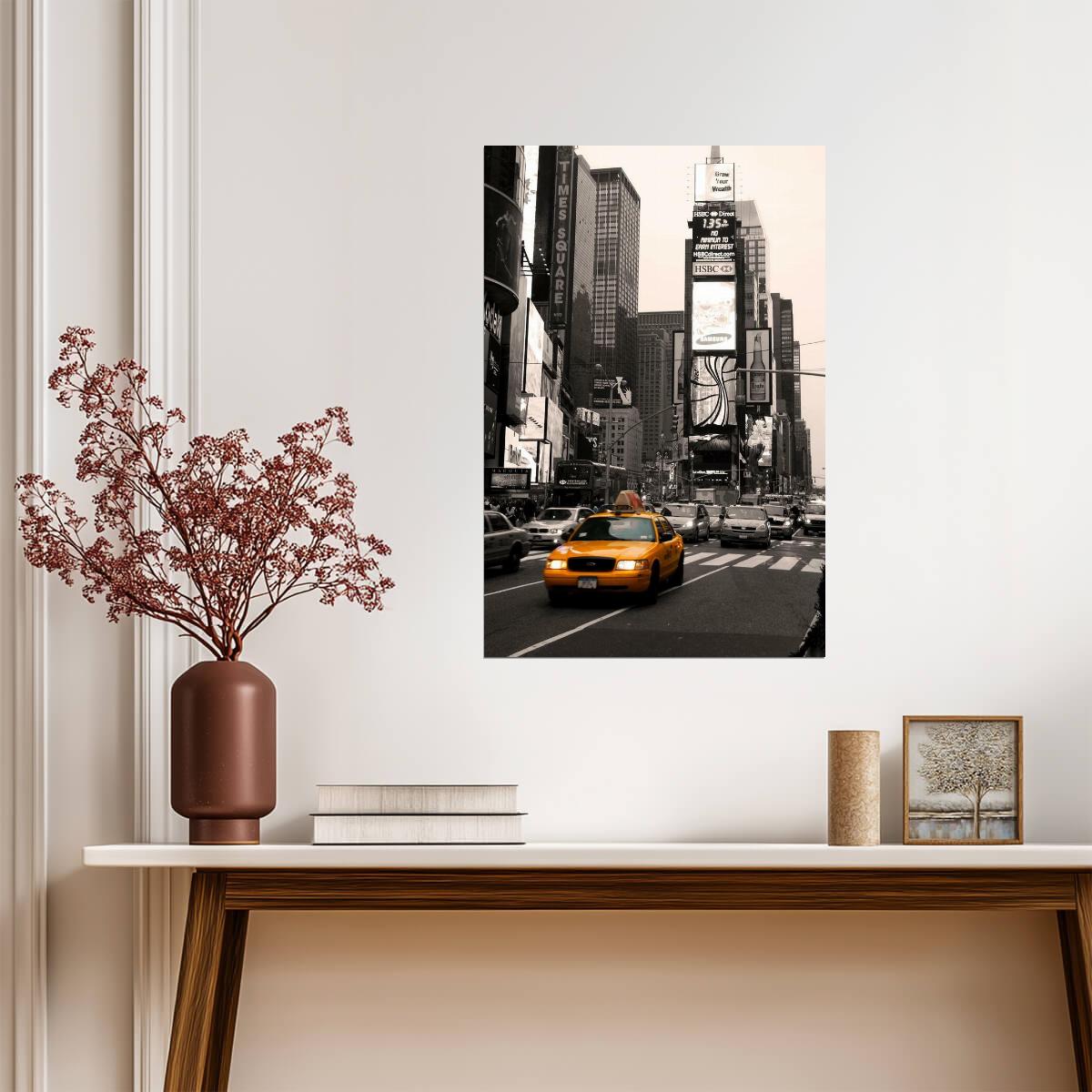 Yellow Taxi in Times Square | New York City Photography | Urban Motion Poster - Photography Poster