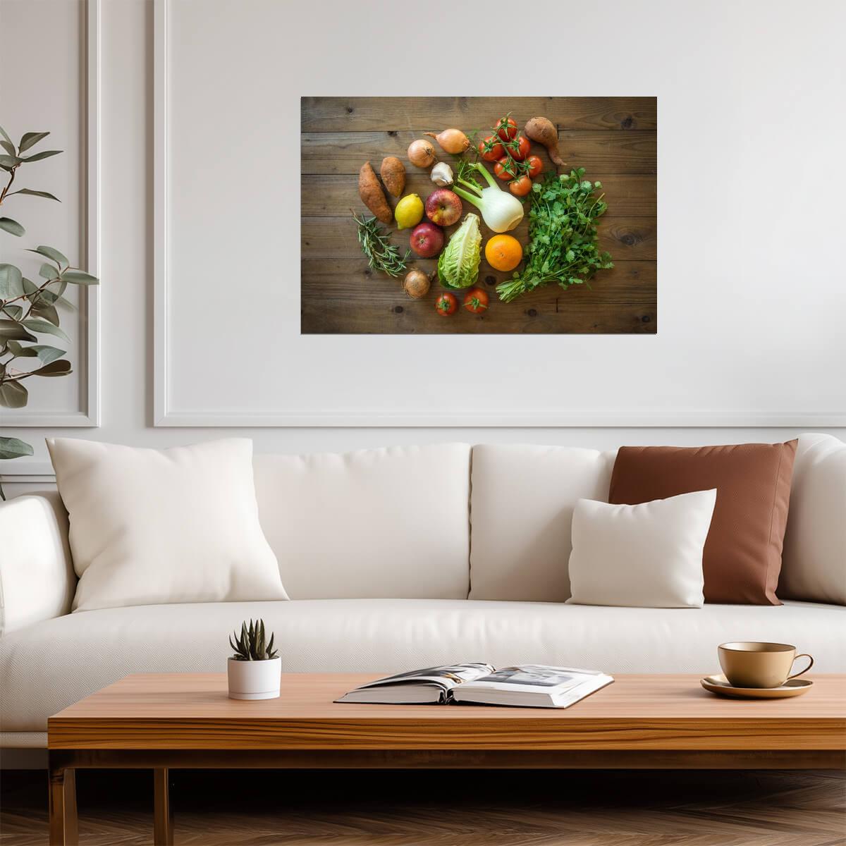Fresh Fruits Vegetables and Herbs | Still Life Photography | Kitchen Decor Poster - Photography Poster