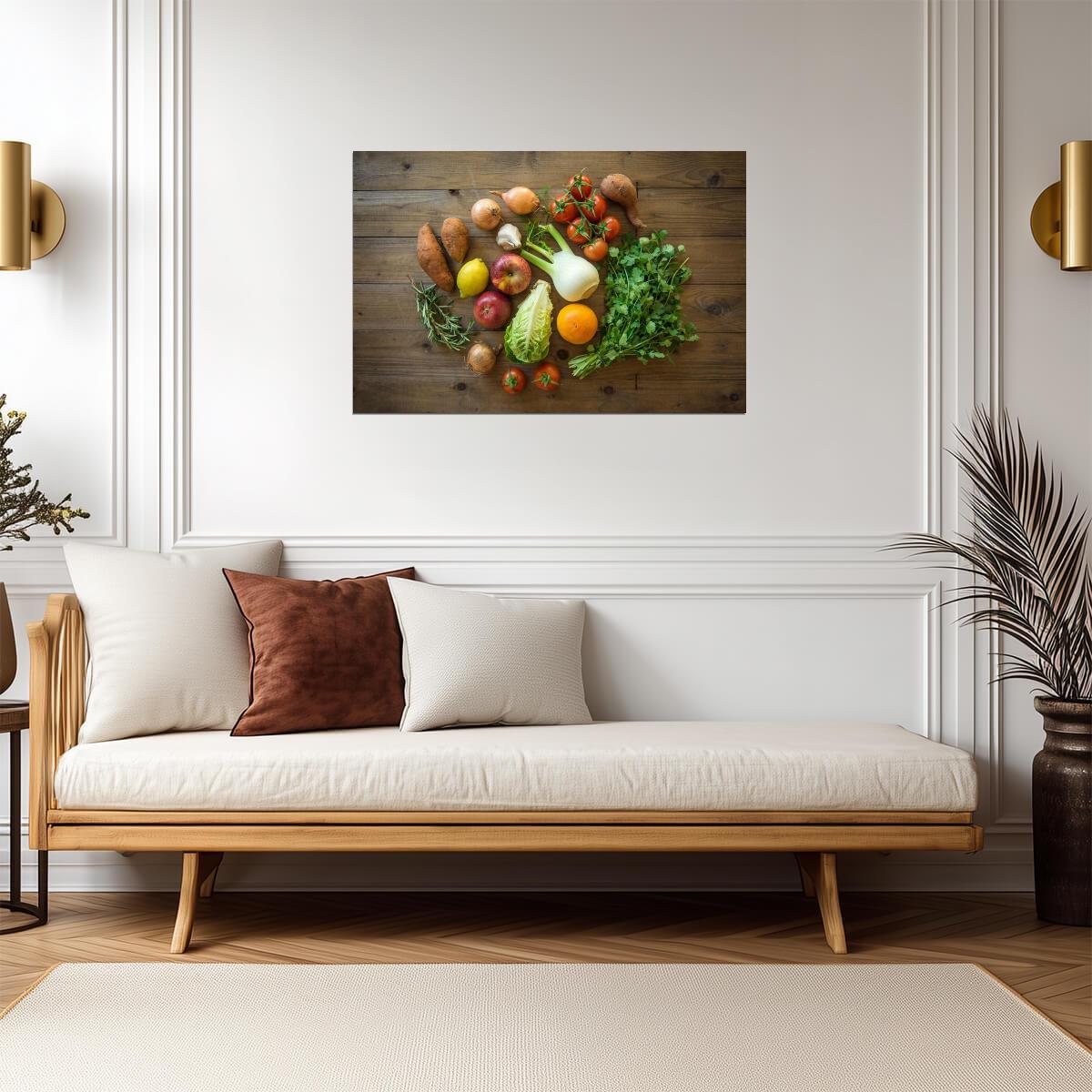 Fresh Fruits Vegetables and Herbs | Still Life Photography | Kitchen Decor Poster - Photography Poster