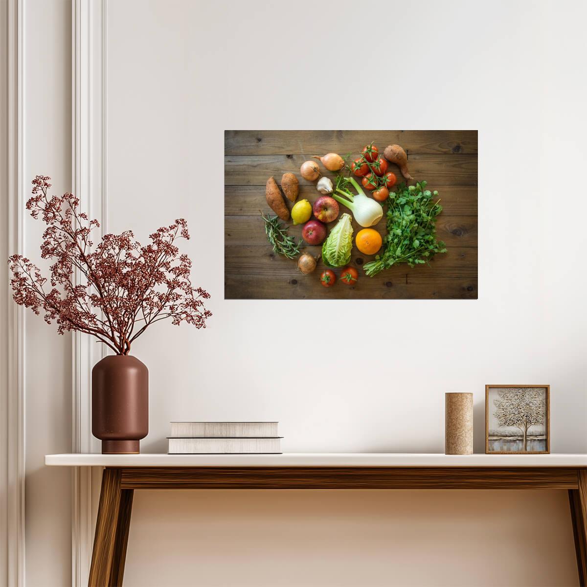 Fresh Fruits Vegetables and Herbs | Still Life Photography | Kitchen Decor Poster - Photography Poster