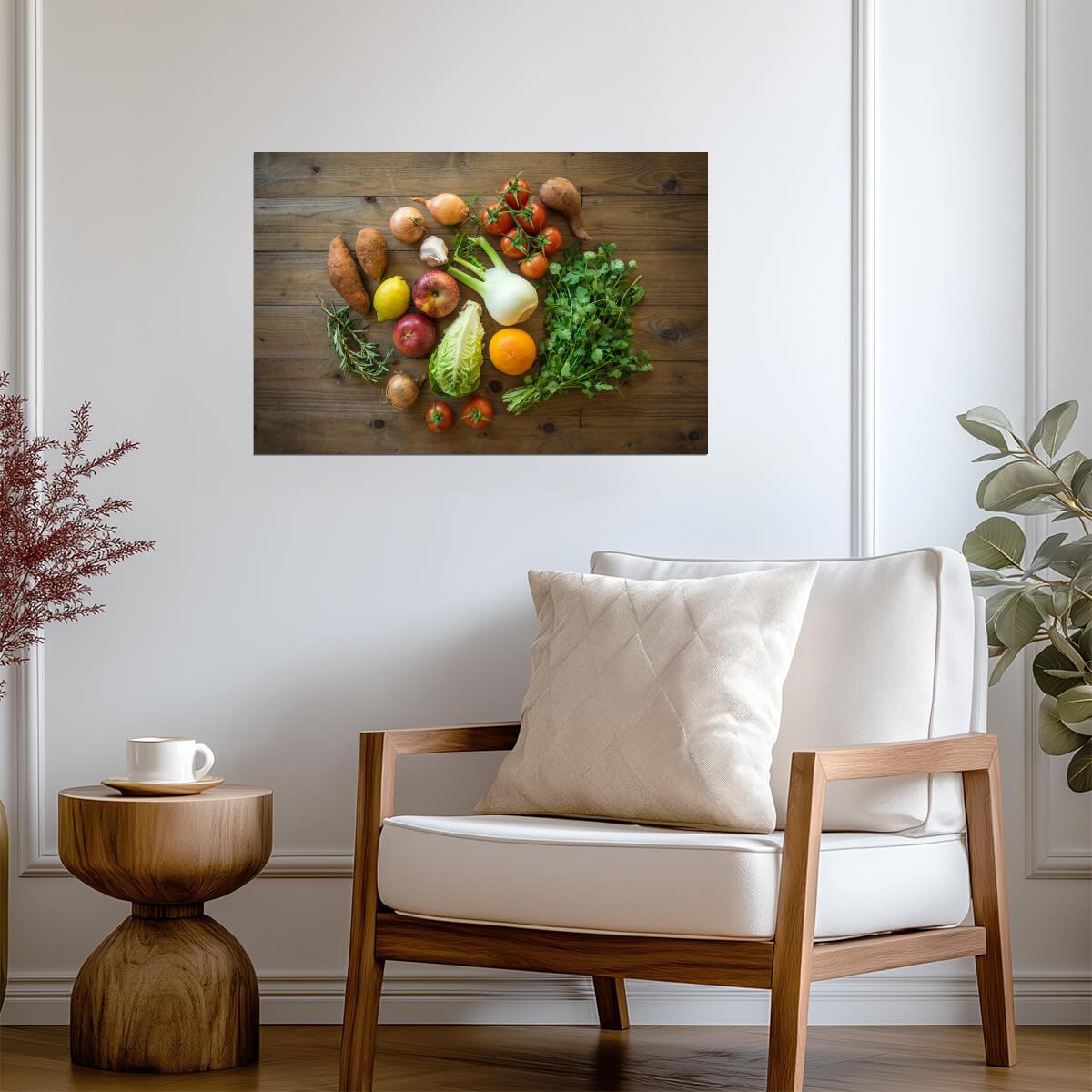 Fresh Fruits Vegetables and Herbs | Still Life Photography | Kitchen Decor Poster - Photography Poster
