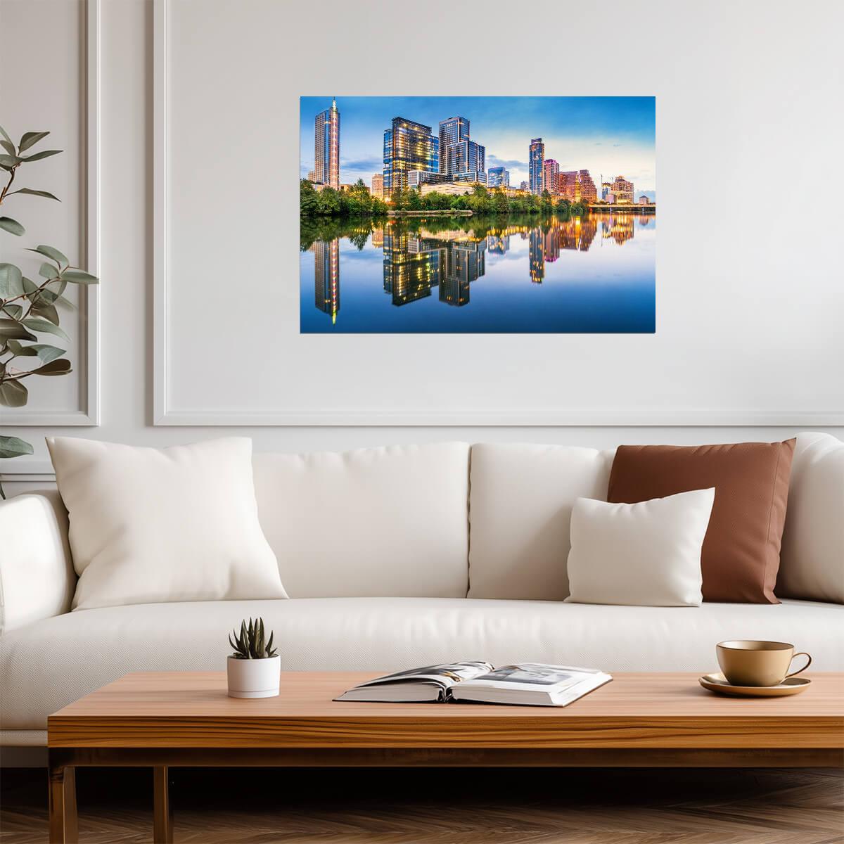 Austin Texas Skyline from Lady Bird Lake | Cityscape Photography | Urban Poster - Photography Poster