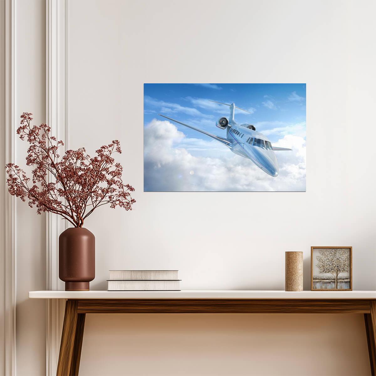 Private Jet Flying Through the Clouds | Aviation Photography | Luxury Travel Poster - Photography Poster