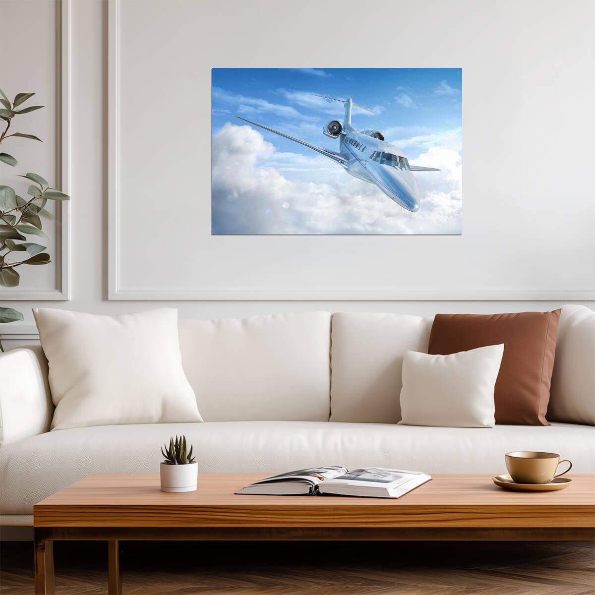 Private Jet Flying Through the Clouds | Aviation Photography | Luxury Travel Poster - Photography Poster