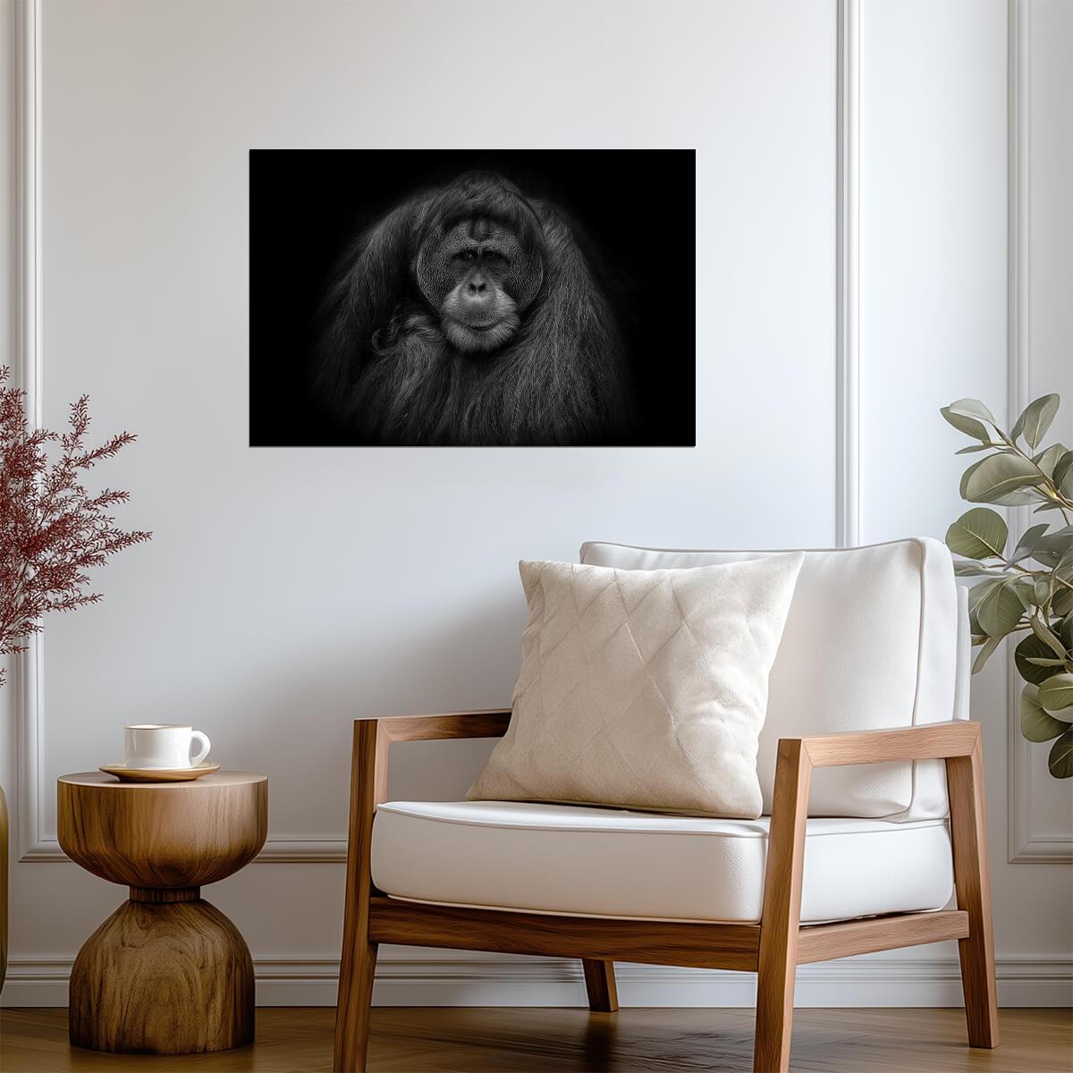 Orangutan Portrait in Black and White | Primate Photography | Animal Poster - Photography Poster