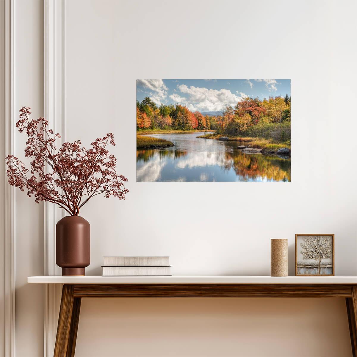 Maine River with Colorful Fall Foliage | Autumn Landscape Photography | Nature Poster - Photography Poster