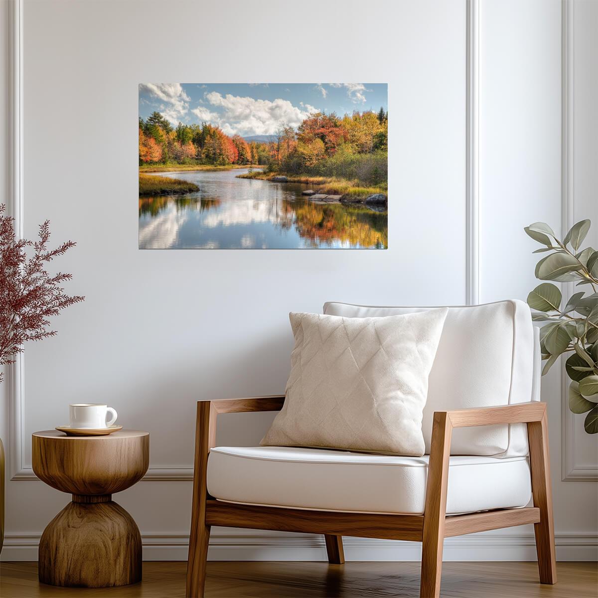 Maine River with Colorful Fall Foliage | Autumn Landscape Photography | Nature Poster - Photography Poster