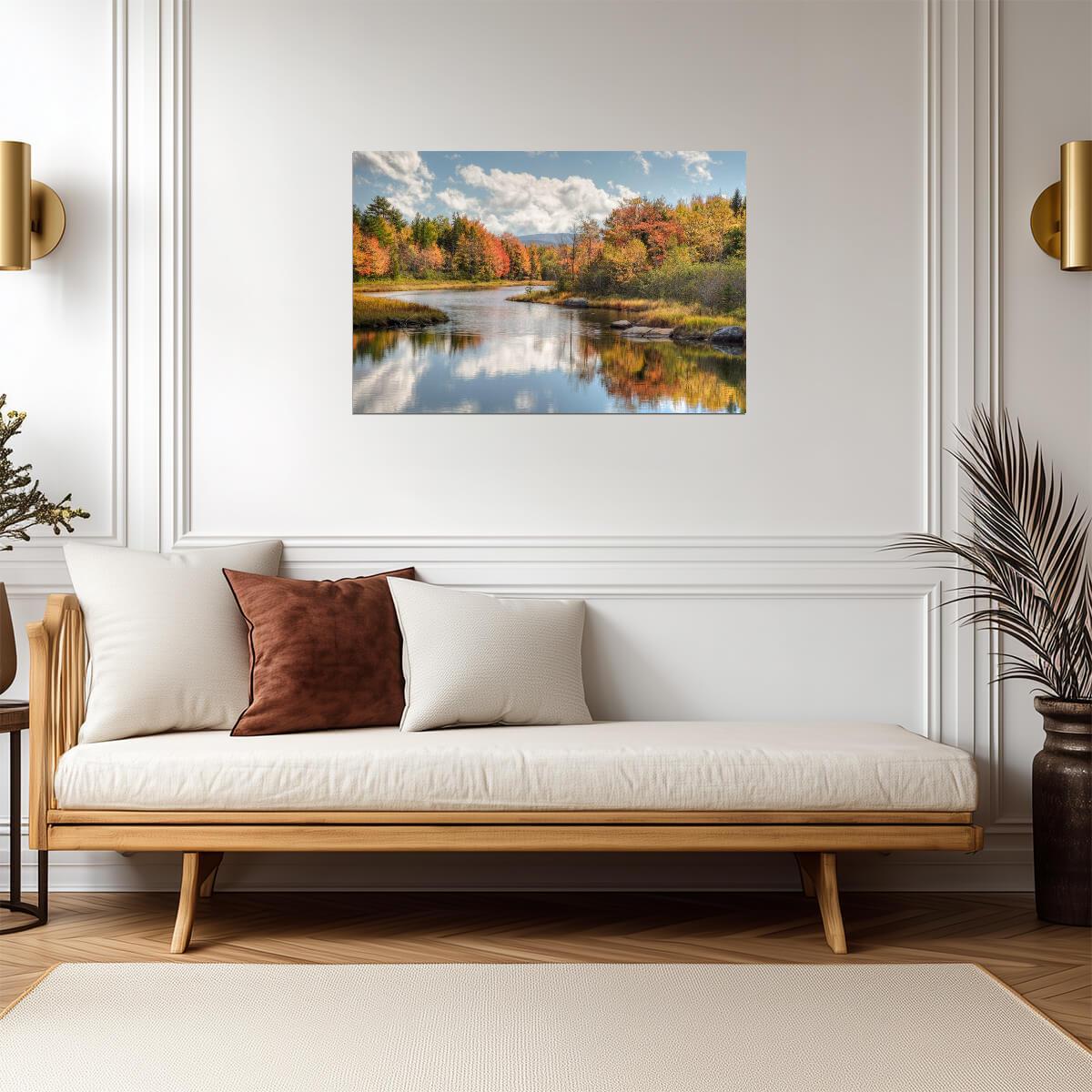 Maine River with Colorful Fall Foliage | Autumn Landscape Photography | Nature Poster - Photography Poster