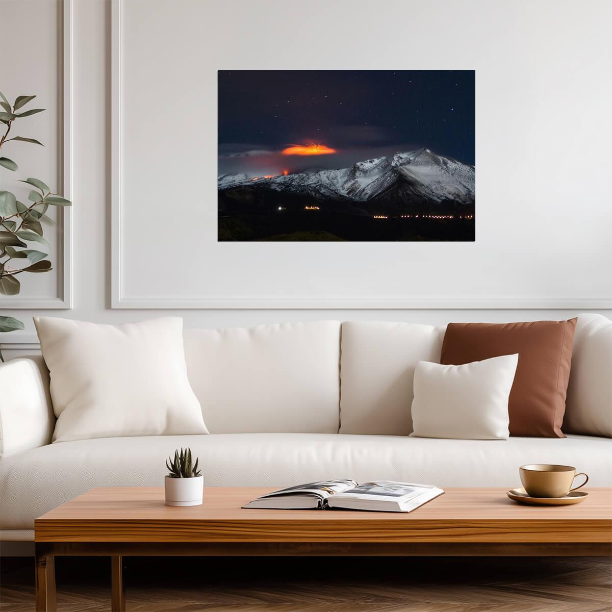 Mount Etna Volcano Eruption in Sicily | Italy Photography | Natural Phenomenon Poster - Photography Poster