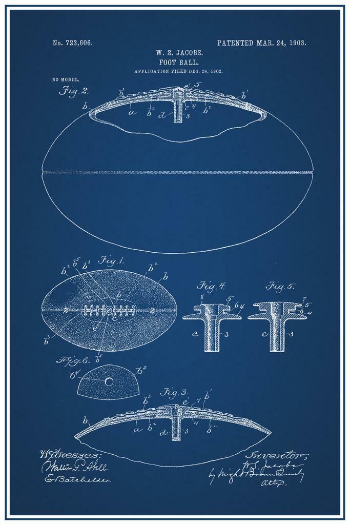 American Football Patent Blueprint | Vintage Sports Poster | Game Room Wall Art - Vintage & Retro Poster