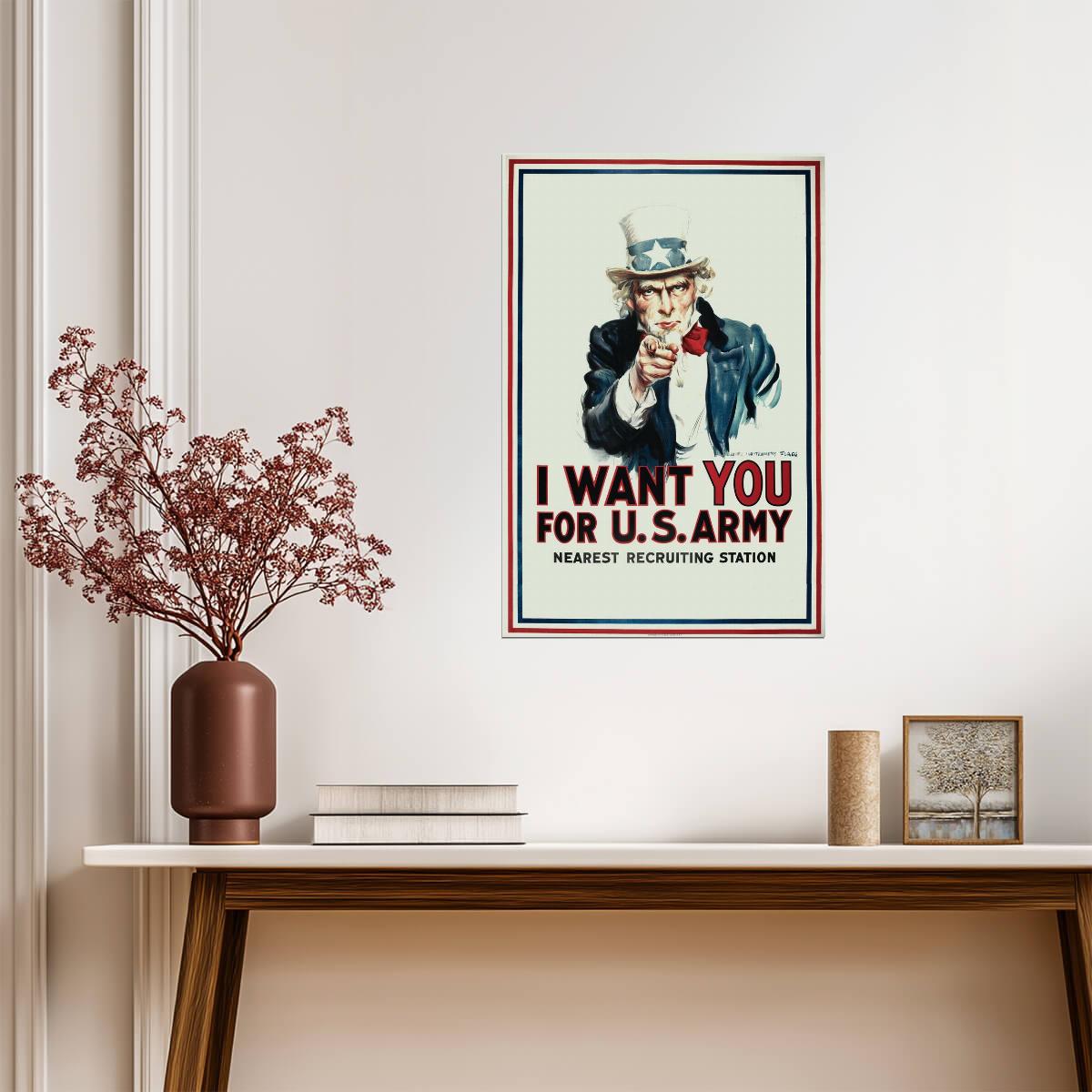 Uncle Sam "I Want You For The Army" | Vintage Propaganda Poster | WPA War Effort Art