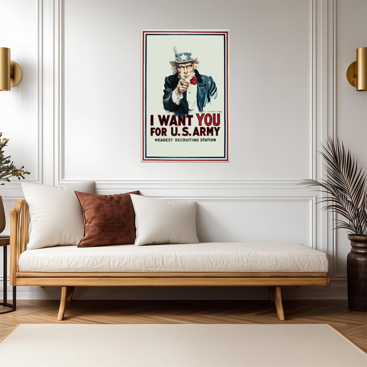 Uncle Sam "I Want You For The Army" | Vintage Propaganda Poster | WPA War Effort Art