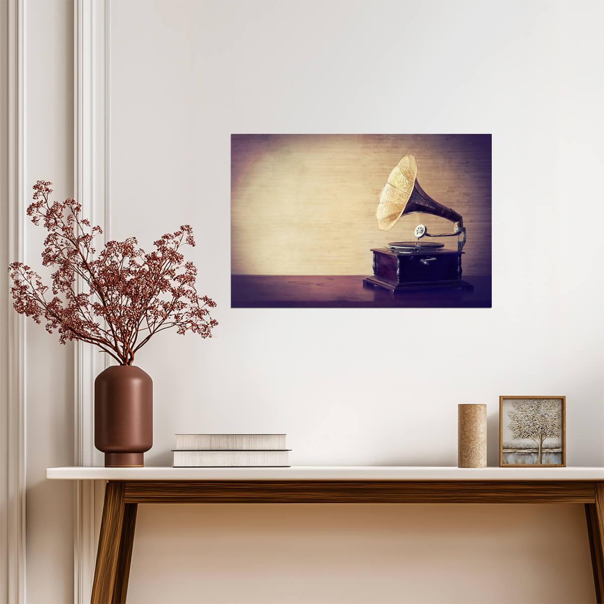 Vintage Gramophone Phonograph | Getting Lost in the Music | Retro Audiophile Poster - Vintage & Retro Poster
