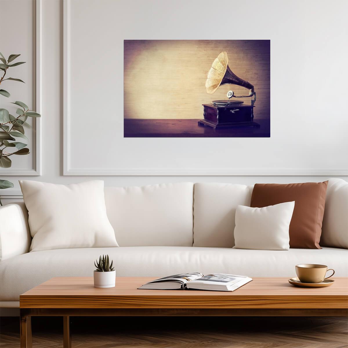 Vintage Gramophone Phonograph | Getting Lost in the Music | Retro Audiophile Poster - Vintage & Retro Poster