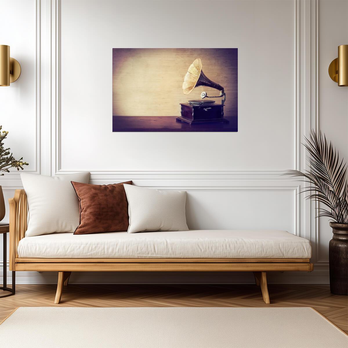 Vintage Gramophone Phonograph | Getting Lost in the Music | Retro Audiophile Poster - Vintage & Retro Poster