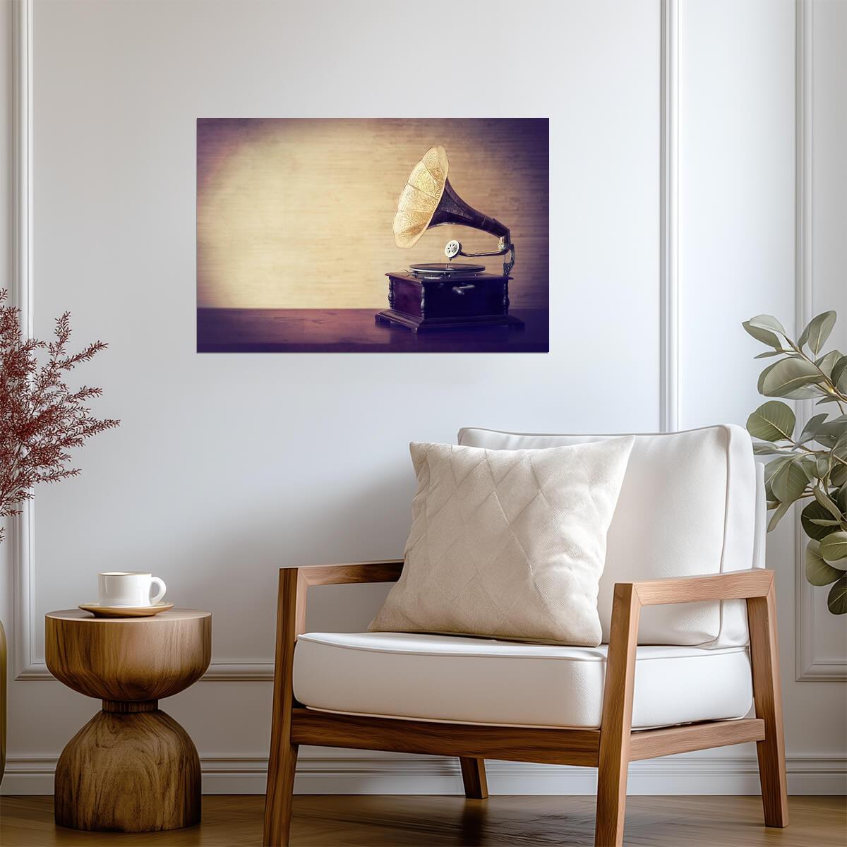 Vintage Gramophone Phonograph | Getting Lost in the Music | Retro Audiophile Poster - Vintage & Retro Poster