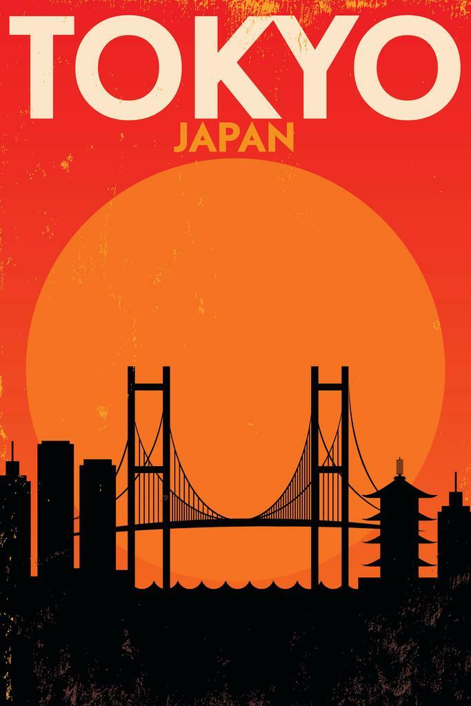 Vintage Tokyo Japan | Retro Travel Poster | City Skyline Wall Art