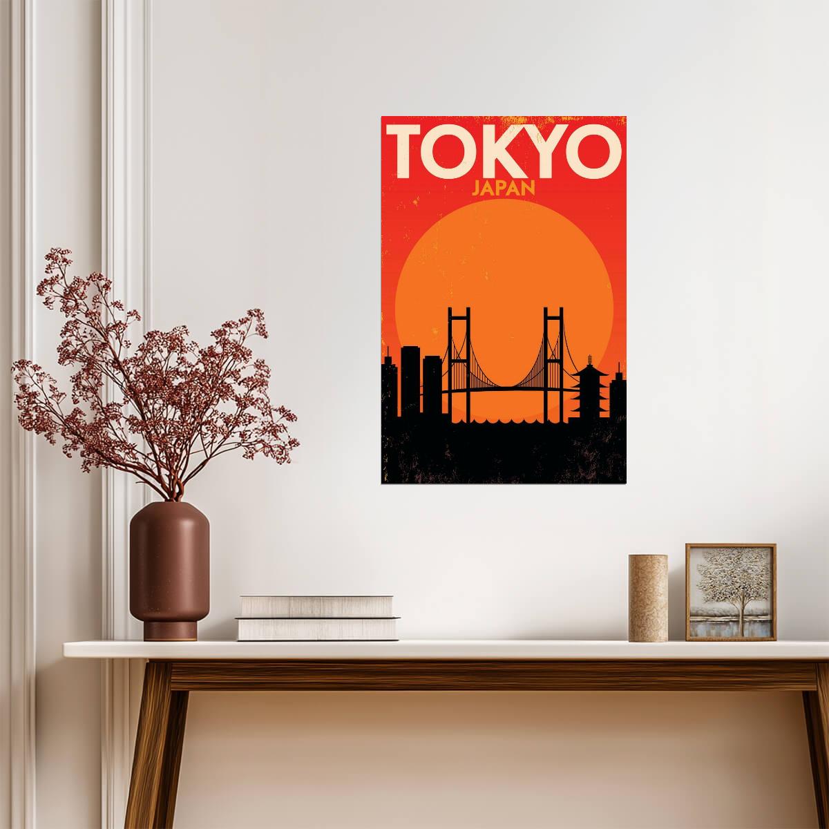 Vintage Tokyo Japan | Retro Travel Poster | City Skyline Wall Art