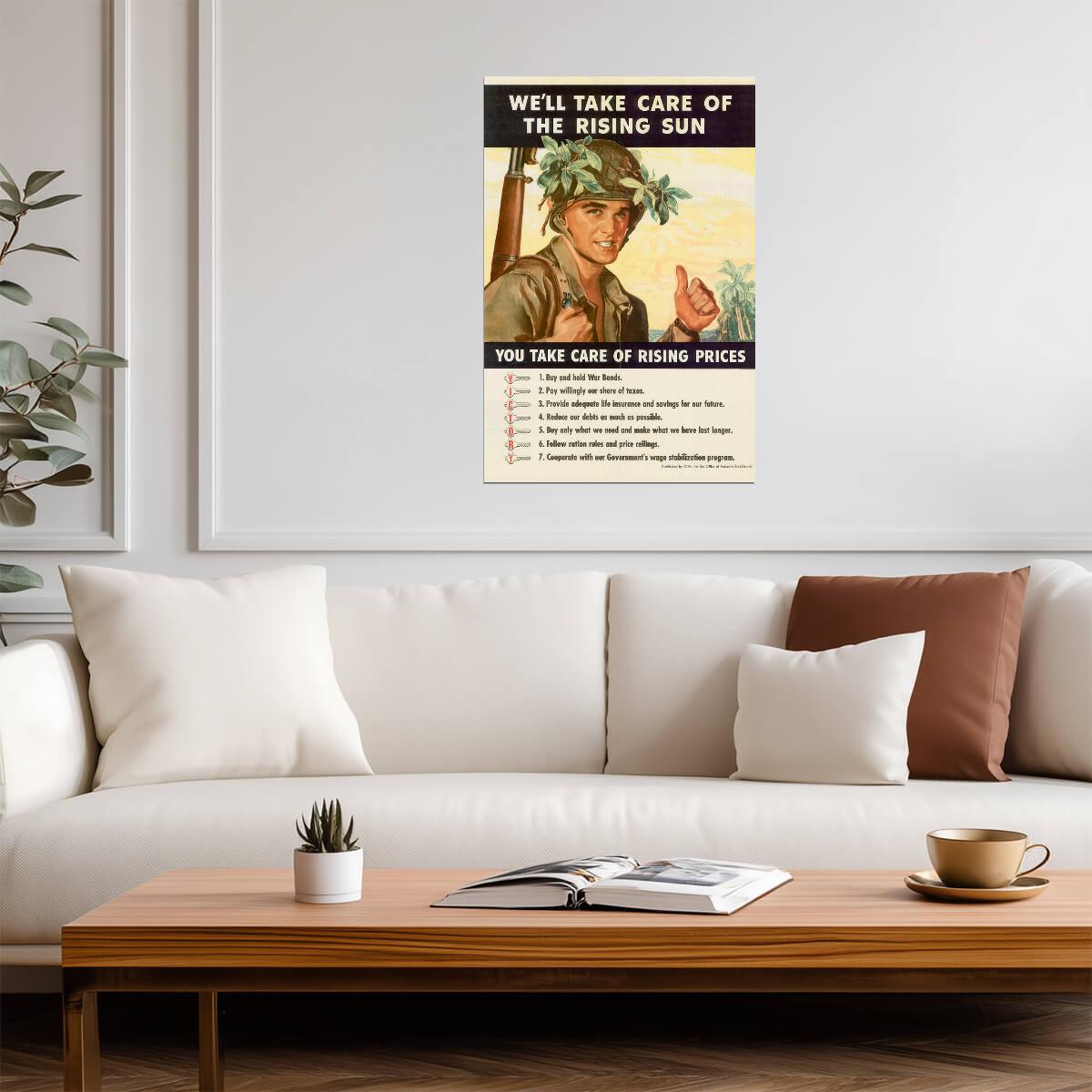 "We'll Take Care of the Rising Sun" | WWII Anti-Japan Poster | Vintage Propaganda Art - Vintage & Retro Poster