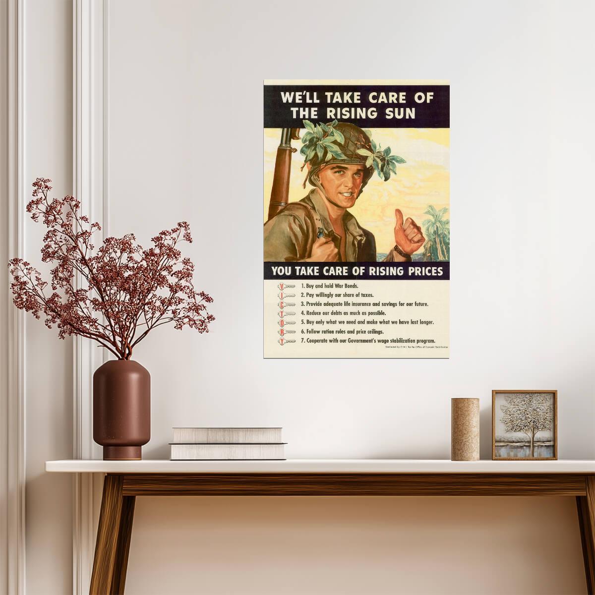 "We'll Take Care of the Rising Sun" | WWII Anti-Japan Poster | Vintage Propaganda Art - Vintage & Retro Poster
