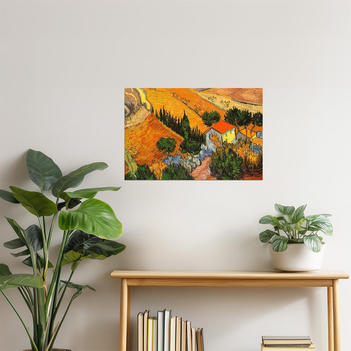 Van Gogh Landscape with House and Ploughman Poster | Post-Impressionist Art Print