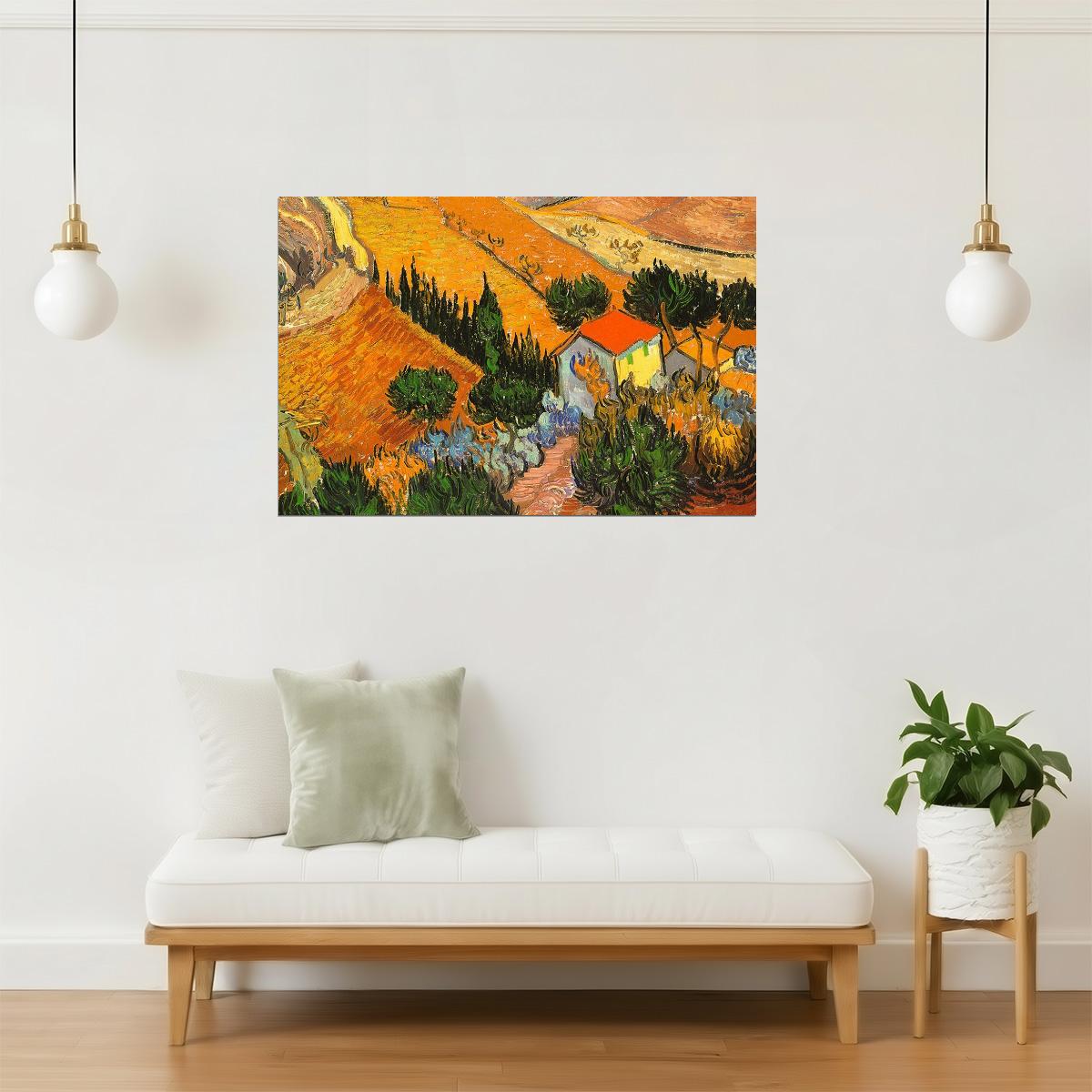 Van Gogh Landscape with House and Ploughman Poster | Post-Impressionist Art Print