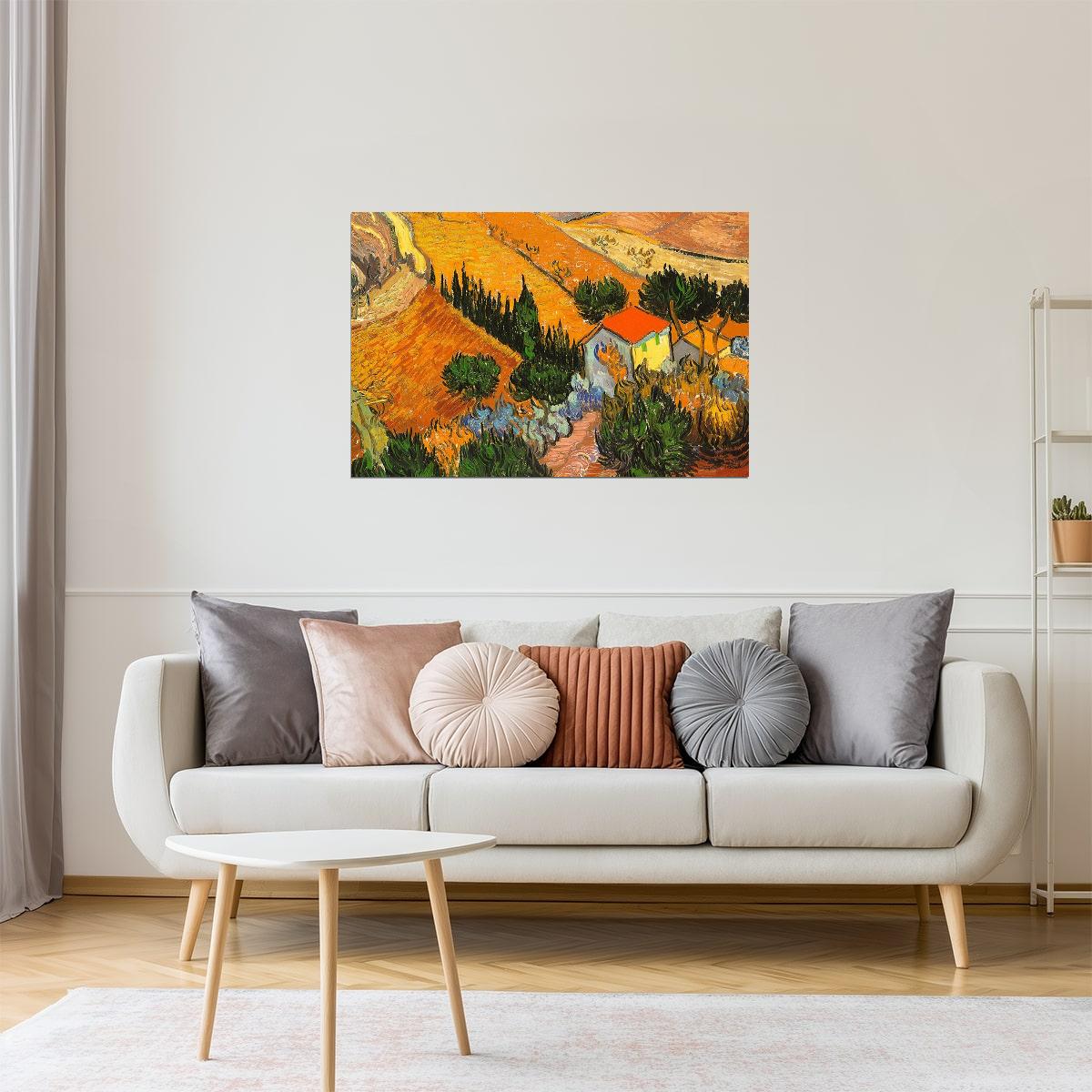 Van Gogh Landscape with House and Ploughman Poster | Post-Impressionist Art Print