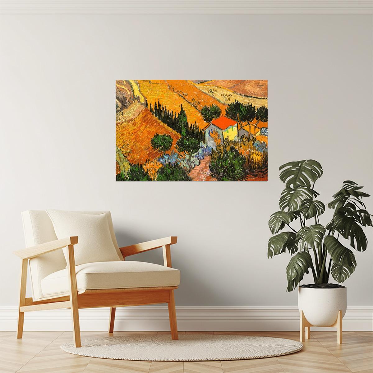Van Gogh Landscape with House and Ploughman Poster | Post-Impressionist Art Print