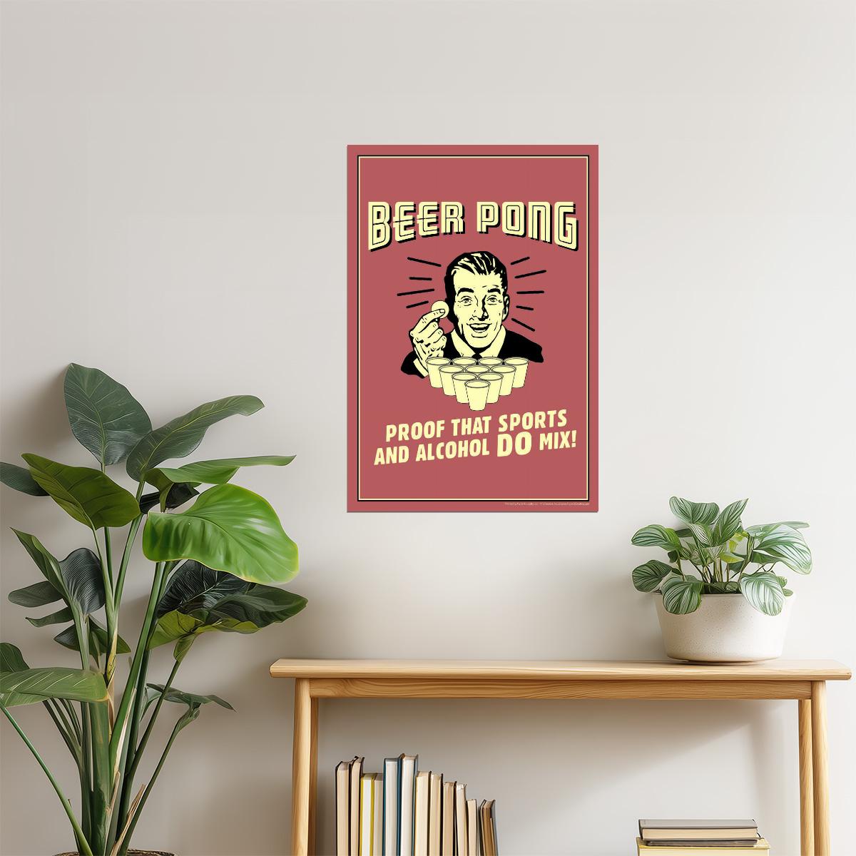Beer Pong Sports and Alcohol Poster | Funny Retro Humor | Man Cave Wall Art
