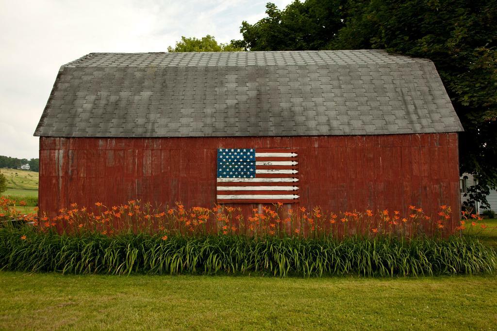American Flag on a Rural Red Barn | Patriotic Photography | Americana Poster - Photography Poster
