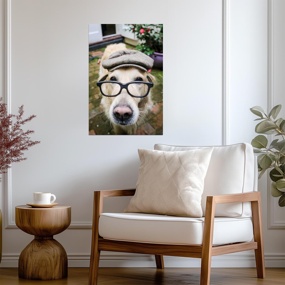 Dog Wearing a Flat Cap and Glasses | Funny Animal Photography | Humorous Pet Poster - Photography Poster