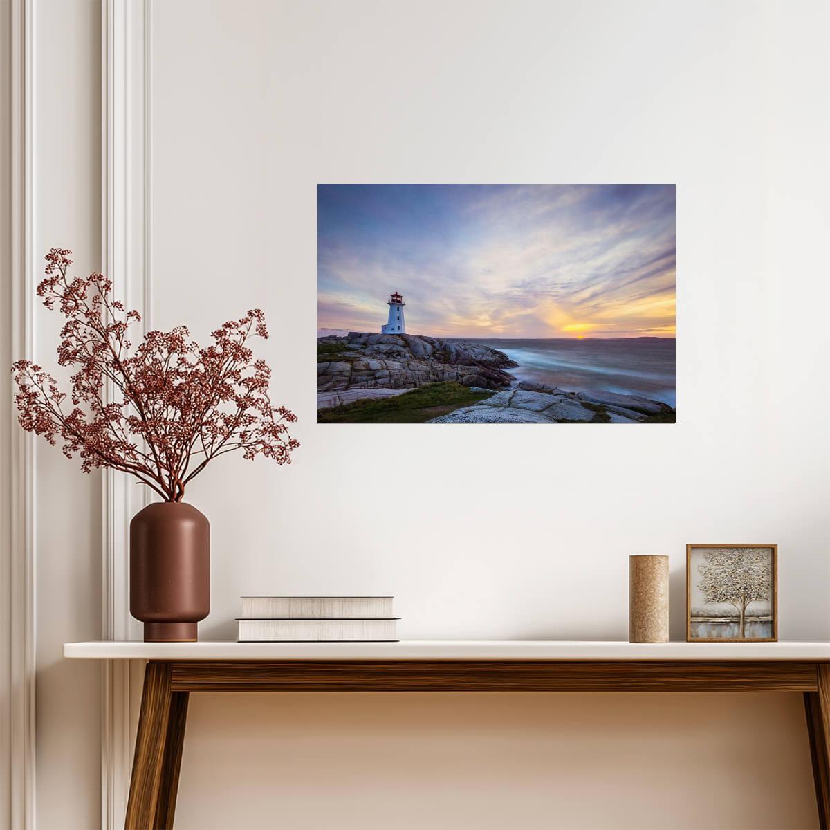 Peggy's Cove Lighthouse at Dusk | Nova Scotia Photography | Canadian Landmark Poster - Photography Poster