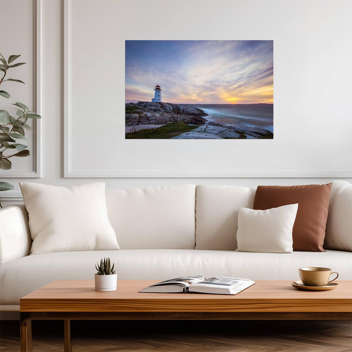 Peggy's Cove Lighthouse at Dusk | Nova Scotia Photography | Canadian Landmark Poster - Photography Poster