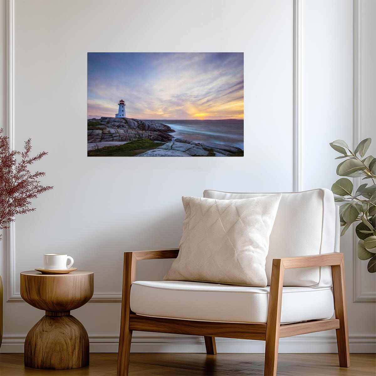 Peggy's Cove Lighthouse at Dusk | Nova Scotia Photography | Canadian Landmark Poster - Photography Poster