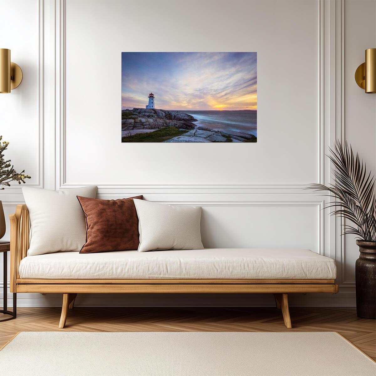 Peggy's Cove Lighthouse at Dusk | Nova Scotia Photography | Canadian Landmark Poster - Photography Poster