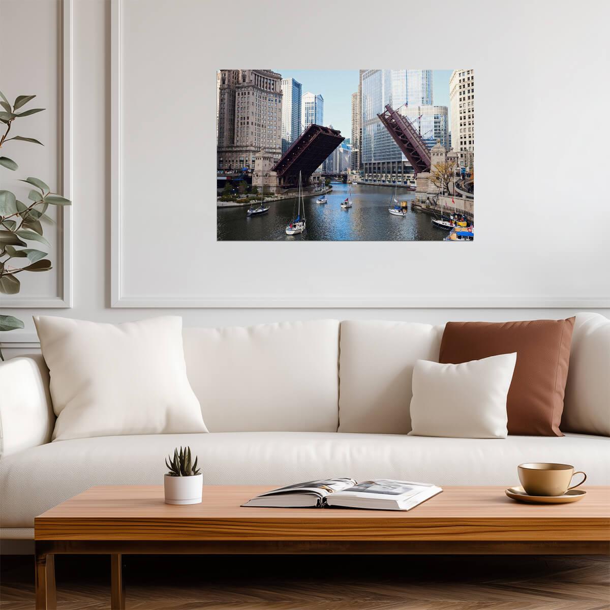 Michigan Avenue Bridge in Chicago Illinois | City Architecture Photography | Urban Poster - Photography Poster